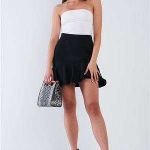 Black High Waist Asymmetrical Hem Sexy Hint Lace Bottom Detail Mini Skirt